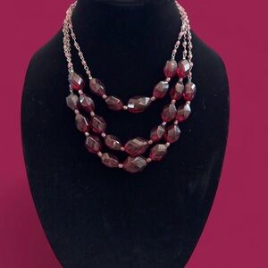 Elegant Three-Strand Faceted Burgundy Bead Necklace